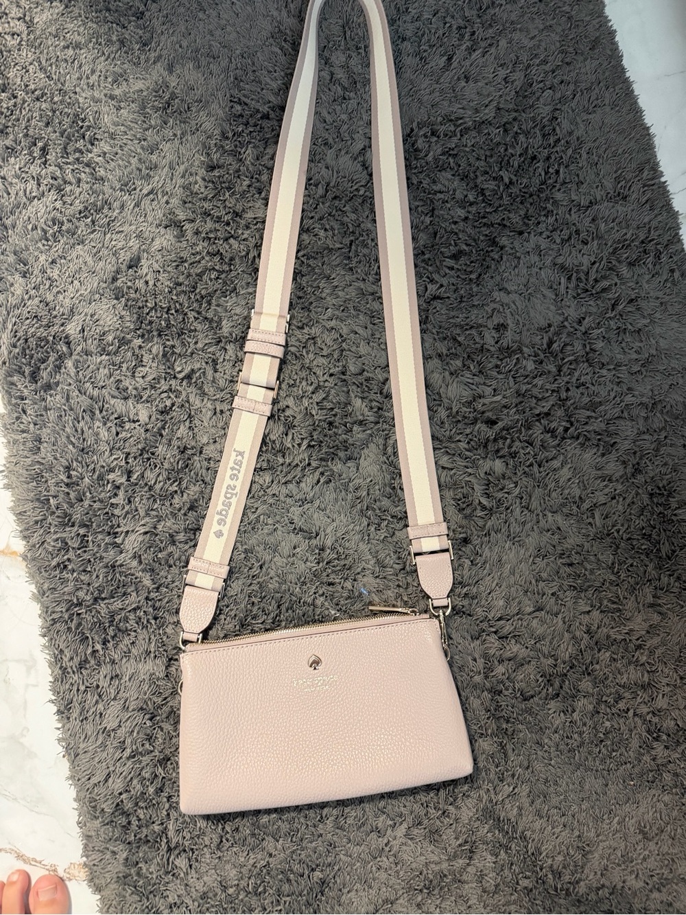 kate spade light pink pebble leather crossbody with striped strap